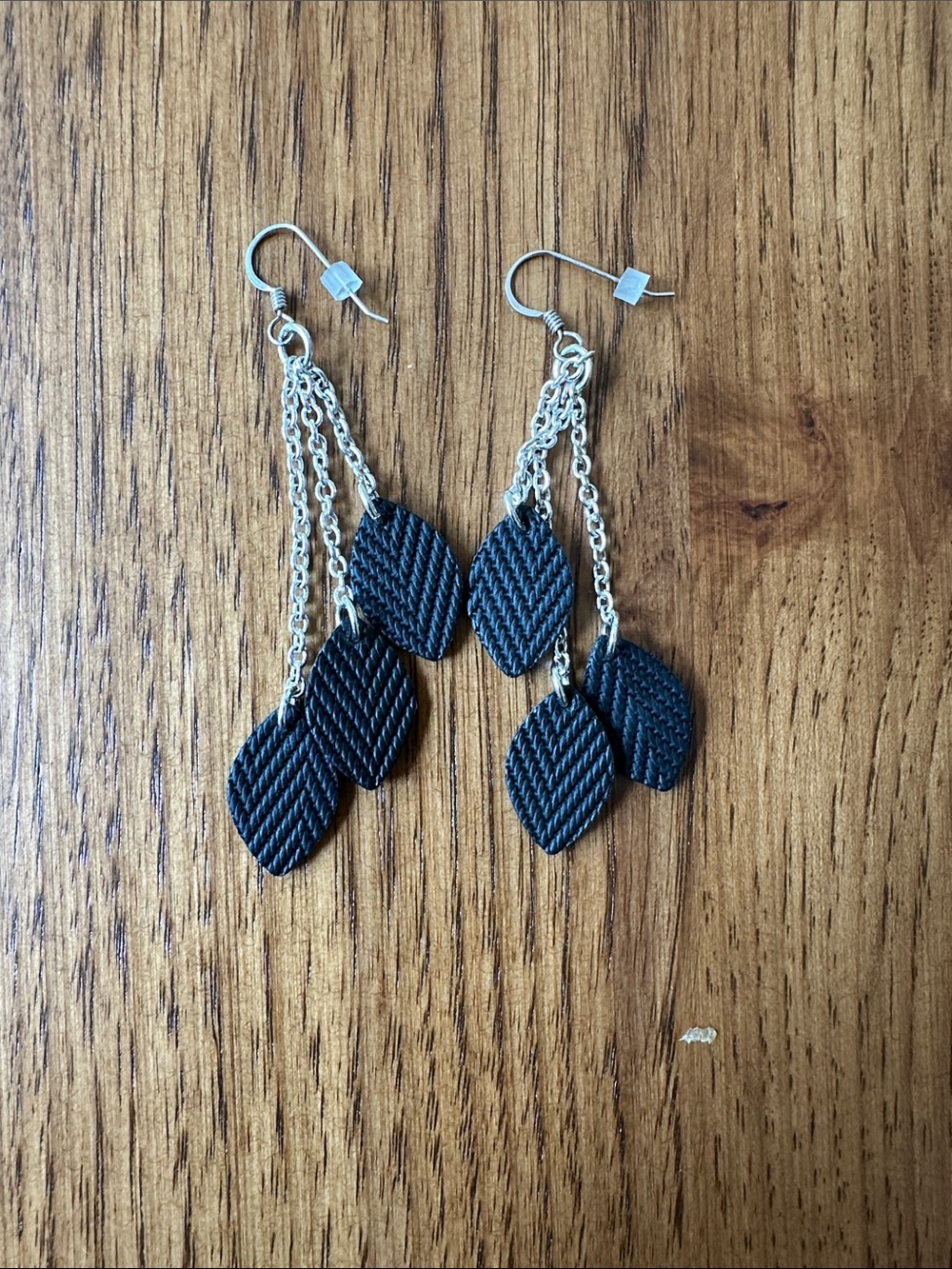 Black Chain Leaf Drop Earrings - Women Jewelry